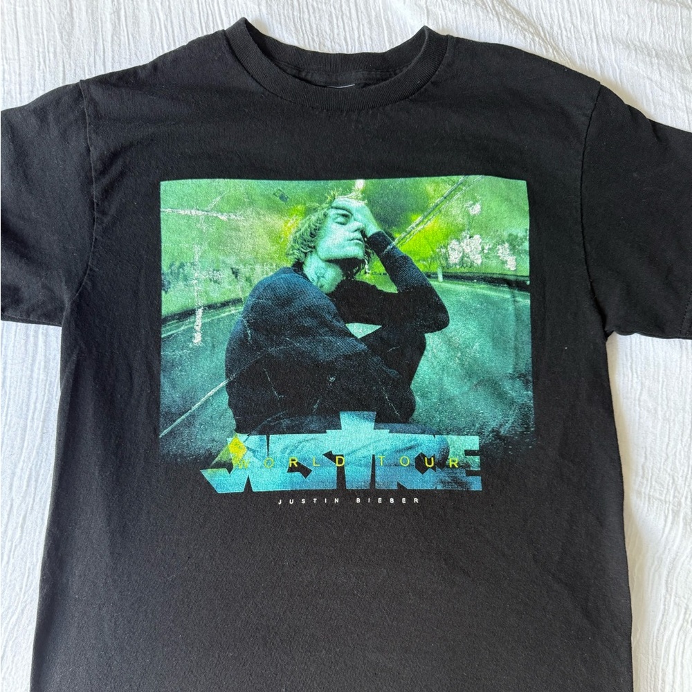 Black Graphic T-Shirt with Green and Blue Design